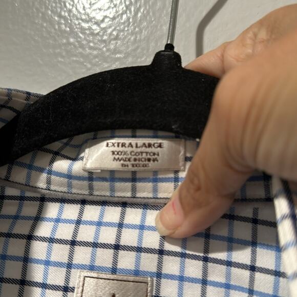 Peter Millar Button Down Cotton Long Sleeve Size XL Color White Blue Black Plaid - Picture 4 of 10